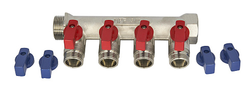 Коллектор с шаровыми кранами 3/4 x 4 вых. 1/2 нар.