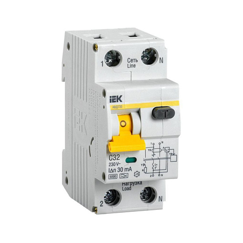Выкл.диф.тока 1п+N 2мод.С 32A 30mA тип A 6kA АВДТ-32 ИЭК MAD22-5-032-C-30