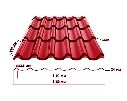 М/ч Монтеррей 500х1180х0,4 (вишневый RAL 3005)