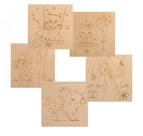 Доска для выжигания Rexant "Малыши зверята" (н-р 5шт 150х150мм) (12-0933)