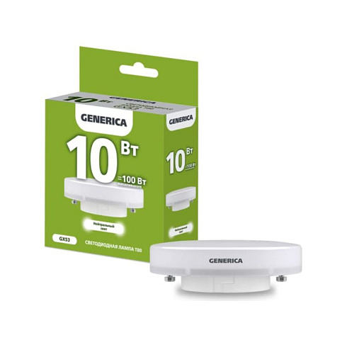 Лампа светодиод. таблетка LED-GX53 10вт 4000К 230В Т80 бел LL-T80-10-230-40-GX53-G GENERICA