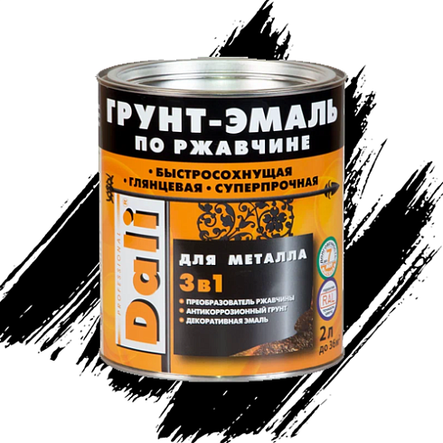 ГРУНТ-ЭМАЛЬ ПО РЖАВЧИНЕ "DALI" 3 в 1 гладкая черная 2,0 Л (3) Рогнеда