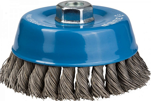Щетка чашечная для УШМ, жгутированная стальная проволока 0,5мм,100мм/М14 ЗУБР (35128-100_z01)