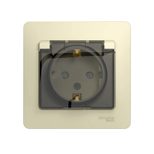 Розетка 1-м Glossa с/з со шторками и крышкой 16А в сборе бежевая IP44  Sche GSL000248