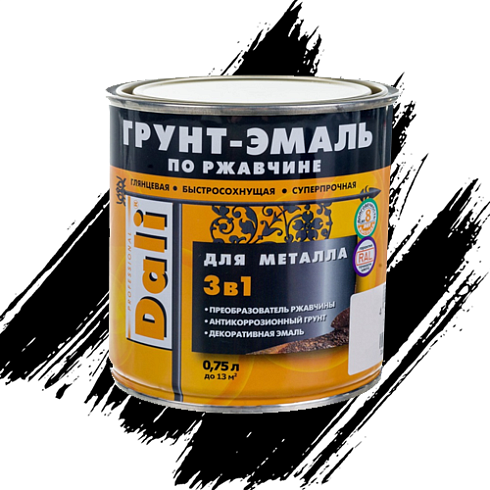 ГРУНТ-ЭМАЛЬ ПО РЖАВЧИНЕ "DALI" 3 в 1 гладкая черная 0,75л (6) Рогнеда