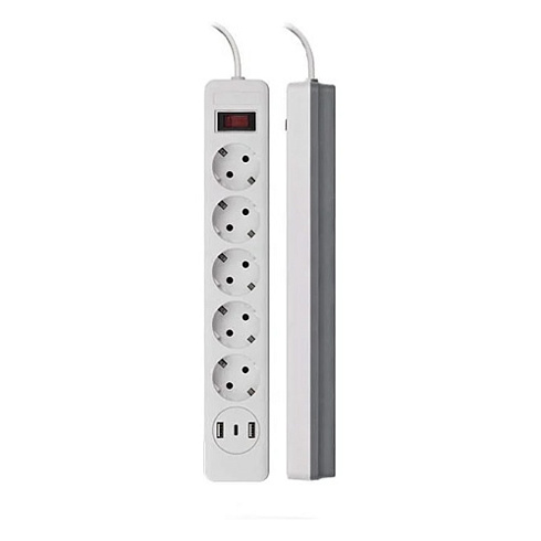Удл. с сетевым фильтром 5х3м+2USB+1TYPE C, с/з,10A 2500Вт S-GSR5-3 U2C1 White/Grey Uniel UL-00012109