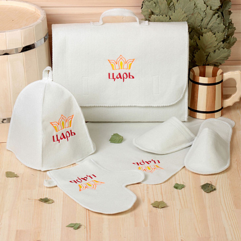 Набор банный из 5 предметов белый с вышивкой (2822383)