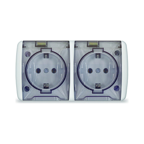 Розетка 2-м ОП Клио IP54 с/з с прозр.крышкой бел. Universal K2232