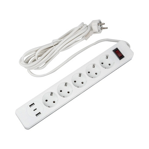Удл. с сетевым фильтром 5х3м+2USB+1TYPE C, с/з,10A 2500Вт S-GSR5-3 U2C1 White/Grey Uniel UL-00012109