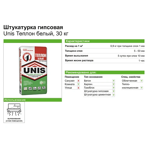 Штукатурка гипсовая ТЕПЛОН БЕЛЫЙ 30 кг