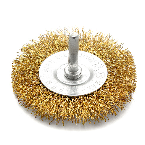 Щетка для дрели, плоская со шпилькой латун. витая проволока 75мм "Кедр" 146-0075