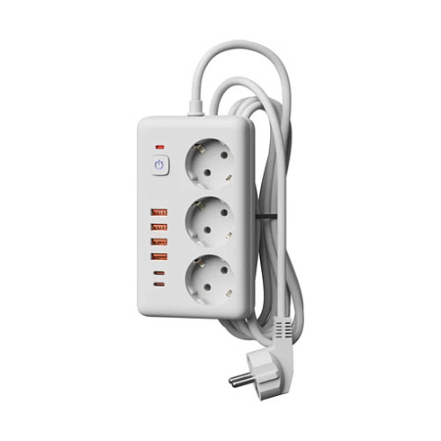 Удл. с сетевым фильтром 3х5м+4USB,10A 2500Вт ПВС3х1 белый Космос (2002660)