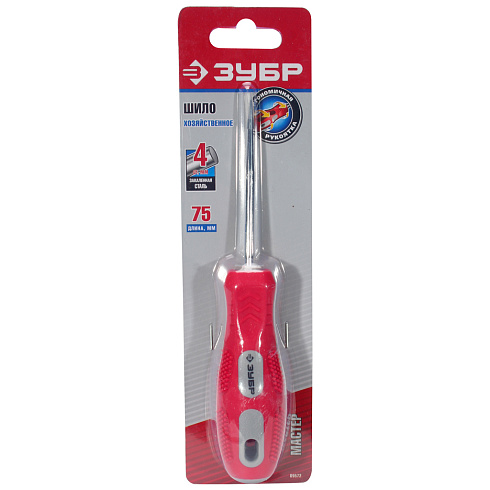 Шило ЗУБР "Мастер" хозяйственное, двухкомп.рукоятка, дл. d75мм (09572)