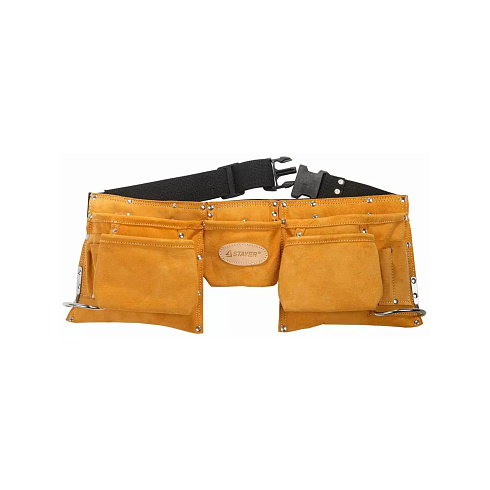 Пояс для инструментов кожаный, 10 карманов, 2 скобы STAYER (38510)