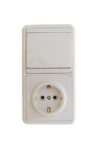 Блок 1кл выкл.+роз. с заземл. Бэлла БКВР-031 бел. Кунцево 5819