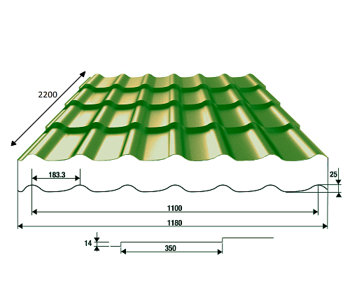 М/ч Монтеррей 2200х1180х0,4 (зеленый RAL 6005)