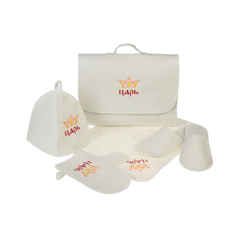 Набор банный из 5 предметов белый с вышивкой (2822383)