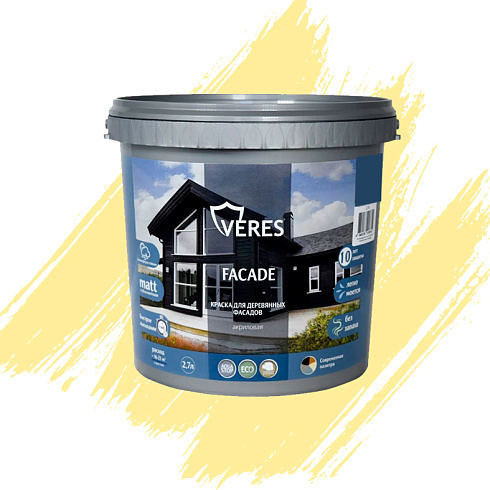 Краска "FACADE" для деревянных фасадов акриловая "Слоновая кость" 2,7л (2) "Veres"