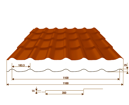 М/ч Монтеррей 3000х1180х0,4 (коричневый RAL 8017)
