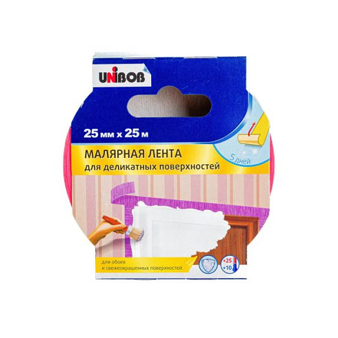 Скотч малярный для деликатных поверхностей 25ммх25м "Unibob" (214981)