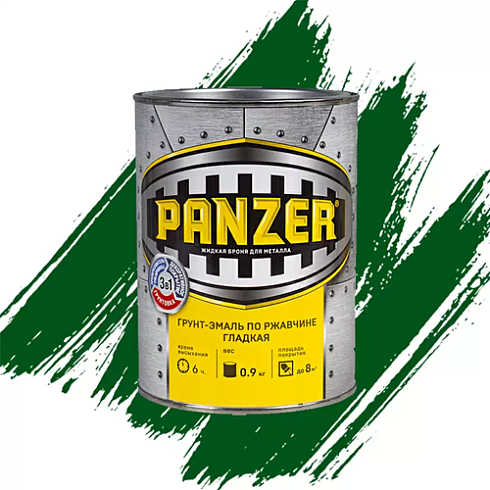 Грунт-эмаль по ржавчине "PANZER" гладкая зеленая 0,9л (14)