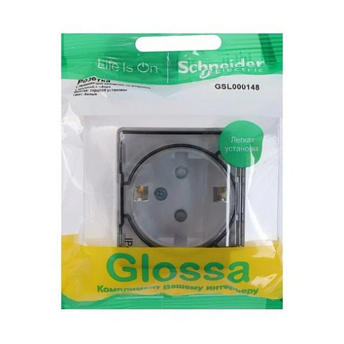 Розетка 1-м Glossa с/з со шторками и крышкой 16А в сборе белая IP44  Sche GSL000148