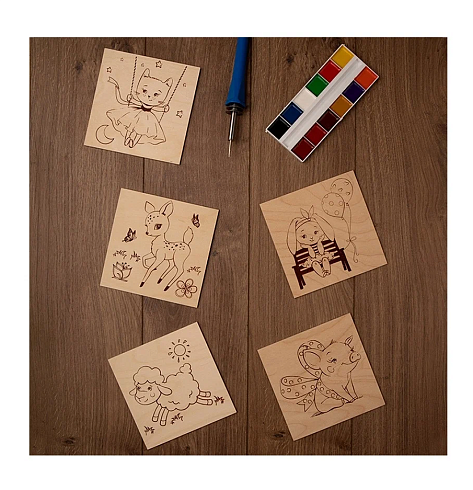 Доска для выжигания Rexant "Малыши зверята" (н-р 5шт 150х150мм) (12-0933)