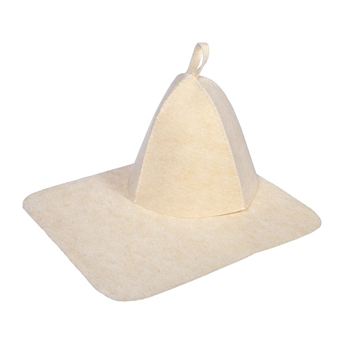 Набор из 3-х предметов белый войлок (шапка, коврик, рукавица) (2593228)